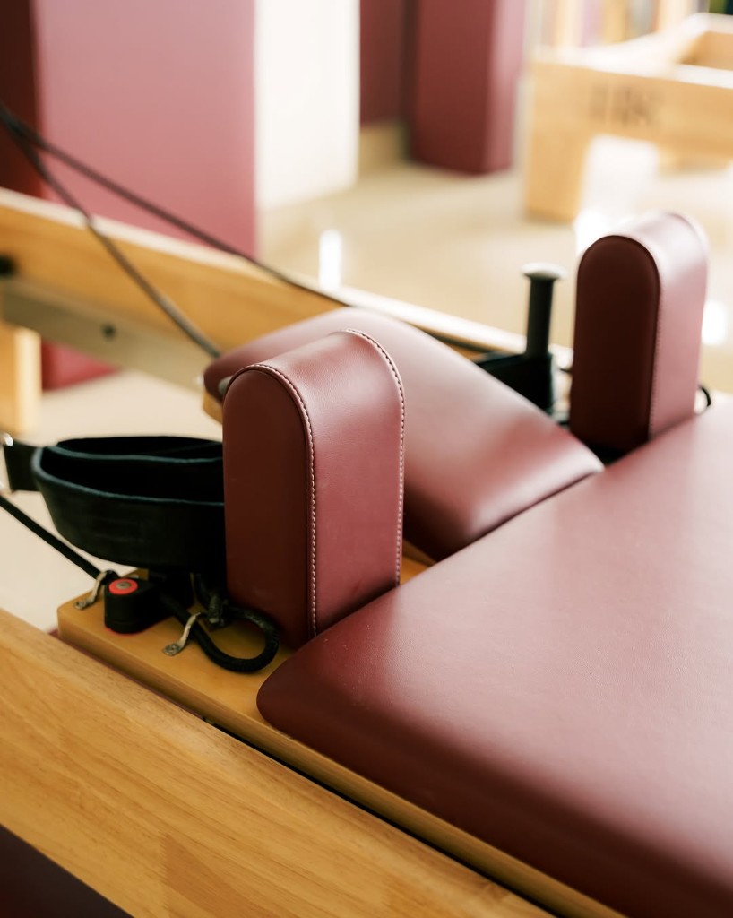 Reformer upholstery and wood frame detail